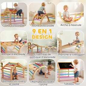 Triângulo de escalada para crianças com rampa reversível, escorrega basculante e estrutura de escalada multicolorida