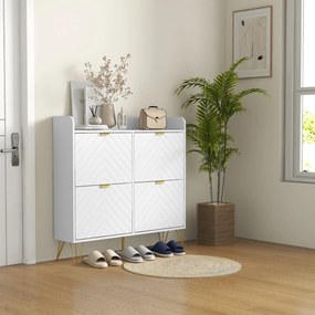 Sapateira, Armário para sapatos com 4 portas basculantes, com prateleira ajustável, 106 x 24 x 102 cm, branco