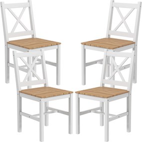 Conjunto de 4 cadeiras de design em estilo rústico, com estrutura branca (MESA NÃO INCLUÍDA)