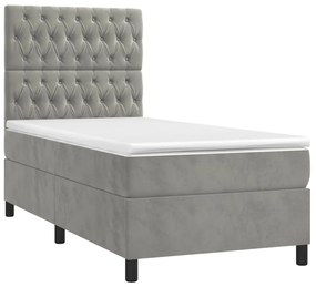 Cama box spring c/ colchão/LED 90x200 cm veludo cinzento-claro