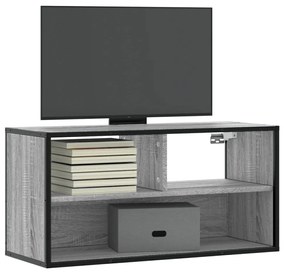 Móvel p/ TV 80x31x39,5 cm deriv. madeira/metal cinzento sonoma