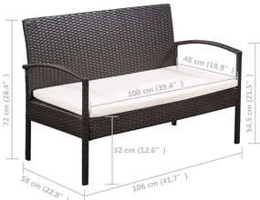 5 pcs conjunto lounge jardim c/ almofadões vime PE castanho
