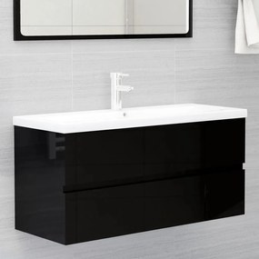 Armário lavatório 100x38,5x45 cm contraplacado preto brilhante