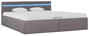 Cama hidráuli. arrumação LED 160x200cm tecido cinza-acastanhado