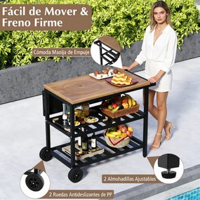 Carrinho de Barbecue com Grelha, 94,5 x 75 x 78,5 cm, Dupla Superfície de Confeção, Castanho + Preto