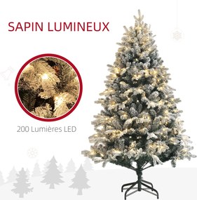 Árvore de Natal artificial de 180 cm com luzes LED, 793 ramos cobertos de neve com grande realismo, suporte dobrável em aço, verde