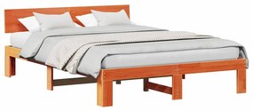 Estrutura de Cama com Cabeceira Encerada 160x200 cm Madeira de Pinho