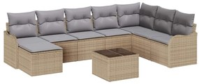 Conjunto de Sofá de Jardim 9 Peças com Almofadas em Rattan Poly Preto