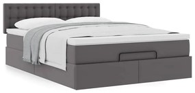 Estrutura de cama otomana com colchão cinza couro falso