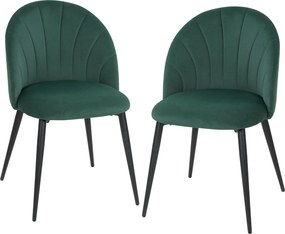 Conjunto de 2 Cadeiras de Jantar em Forma de Concha, 52 x 55 x 79 cm, Estofadas em Veludo, Verde-escuro