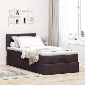 Cama otomana com colchão 100x200 cm tecido castanho escuro