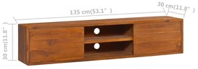 Armário de parede TV 135x30x30 cm madeira de teca maciça