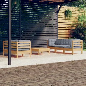 vidaXL 6 pcs conjunto lounge de jardim c/ almofadões cinzentos pinho