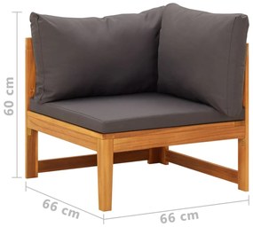 2 pcs conj. lounge de jardim c/ almofadões cinza-escuro acácia