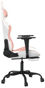 Cadeira gaming massagens c/ apoio pés couro artif. branco/rosa