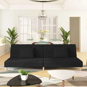 vidaXL Sofá-cama 2 lugares com duas almofadas tecido preto
