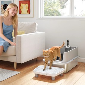 Caixa de Areia XL para Gatos, 60,2 x 40,2 x 29,6 cm, Aço Inoxidável, Cinzento