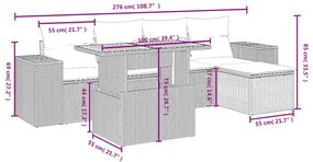 6 pcs conjunto de sofás p/ jardim com almofadões vime PE bege