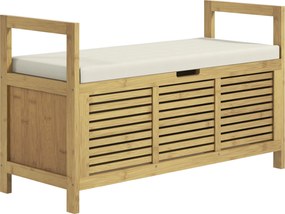 Banco com espaço de arrumação 100 x 40 x 60 cm e compartimento oculto sob o assento, com almofada e apoio de braço, cor natural