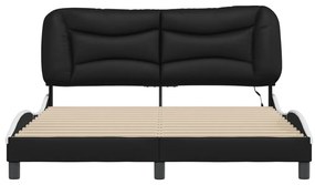 Estrutura cama c/ luzes LED 160x200cm couro artif. preto/branco