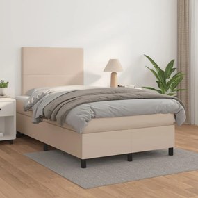 Cama boxspring c/ colchão 120x190cm couro artificial cappuccino