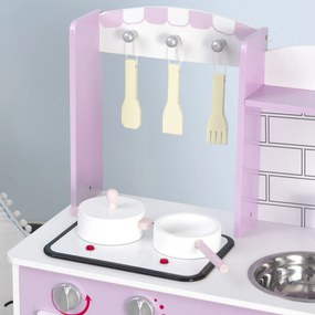 Cozinha de brinquedo para crianças acima de 3 anos educativo com espaço de armazenamento e som 55x 30x 80cm rosa