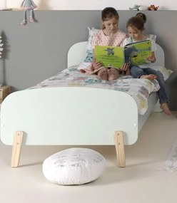 Cama infantil KIDDY (90x200)+ estrado feita de MDF com pés em pinho maciço Verde Menta