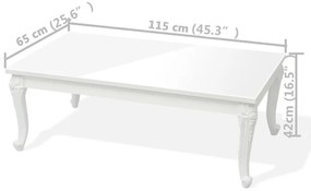 Mesa de centro 115x65x42 cm branco brilhante