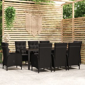 vidaXL 9 pcs conjunto de jantar para jardim vime PE preto