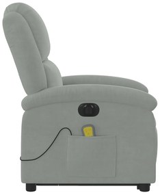 Poltrona de massagens reclinável elétrica veludo cinzento-claro