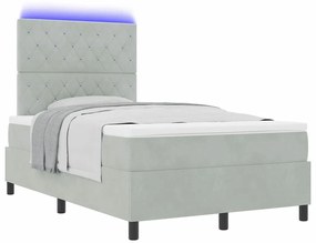 Cama Box com Colchão e Luz LED Cinza Claro 120x190 cm Veludo