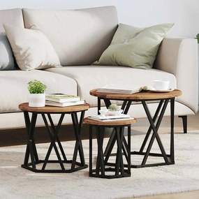vidaXL Mesa Lateral Empilhável 3 pcs Madeira antiga 53 x 53 x 40 cm