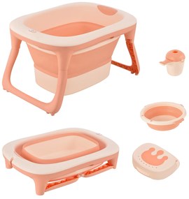 HOMCOM Banheira dobrável e portátil para bebê com recipiente para xampu bacia e banco conjunto de 4 peças de banho81,5x60x46,5 cm Rosa