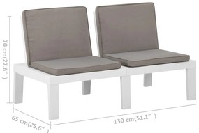 2 pcs conjunto lounge de jardim com almofadões plástico branco