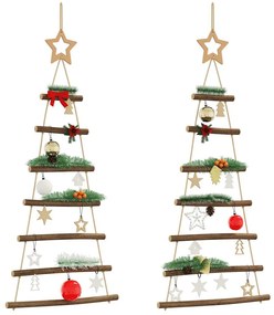 vidaXL Árvores de Natal suspensas com estrelas no topo 2 peças 42x90 cm galho natural