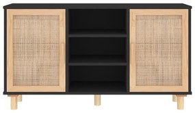 Aparador 105x30x60 cm pinho maciço/vime natural preto