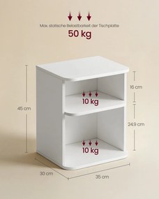 Mesa de cabeçeira 30 x 35 x 45 cm montagem ultrarrápida, mesa auxiliar com 3 níveis Branca