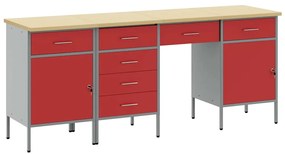Conjunto de Armário e Mesa de Trabalho VidaXL 4 Peças Vermelho em Madeira Revestida e Aço
