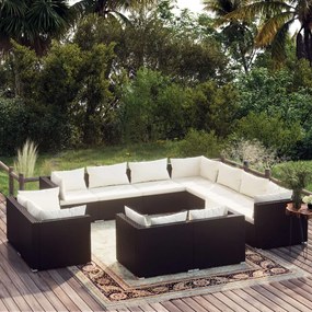 vidaXL 11 pcs conjunto lounge de jardim c/ almofadões vime PE preto