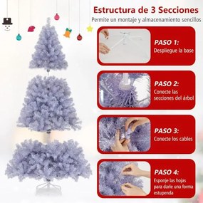 Árvore de Natal pré-iluminada de 180 cm artificial com 688 pontas de ramos 250 luzes LED brancas quentes 8 modos Púrpura