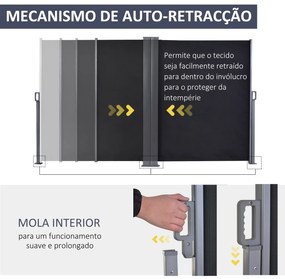 Toldo Lateral Retrátil 600x160cm Toldo de Privacidade Extensível com Ângulo Ajustável e Proteção UV+50 para Jardim Balção Terraço Cinza