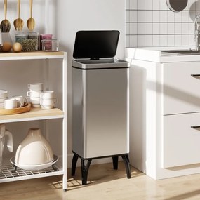 Caixote de Lixo 35,5x26x83,5 cm Automático 50 L em Aço Inoxidável com Sensor Infravermelhos e Aro de Retenção Prata