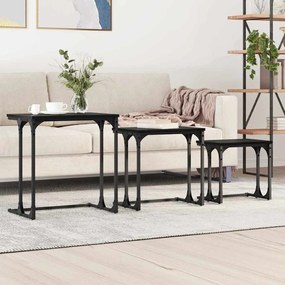 vidaXL Mesa de Café Empilhável 3 pcs Carvalho preto 50.5 x 35 x 53 cm