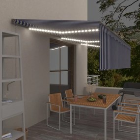 vidaXL Toldo automático c/ estore/LED/sensor de vento 6x3m azul/branco