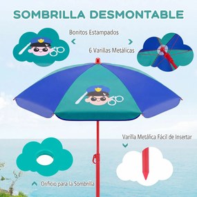 Conjunto de piquenique infantil de 4 peças com 2 cadeiras dobráveis e guarda-sol de altura ajustável para crianças dos 3 aos 6 anos, para jardim ou pá