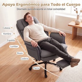 Cadeira de Escritório com Apoio para os Pés, 63-114 x 78 x 118-125 cm, Encosto Reclinável, Cinzento