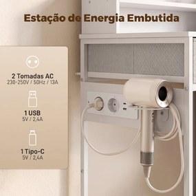 Penteadeira, toucador de Maquilhagem com Espelho LED 3 Tonalidades de Luz (BANCO NÃO INCLUIDO) Estação de Carregamento 4 Gavetas 5 Prateleiras Suporte