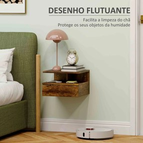 Conjunto de 2 Mesas de Cabeceira Flutuantes com Gaveta e Prateleira Aberta para Sala de Estar, 35x32x22,5 cm Castanho Rústico