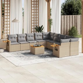 vidaXL 11 pcs conjunto sofás de jardim c/ almofadões vime PE bege
