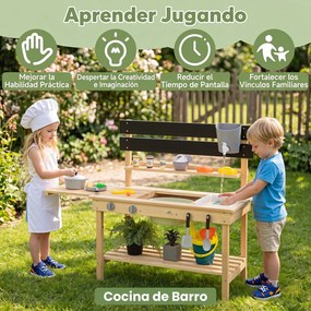 Cozinha de Brincar para Exterior, 80 x 44,5 x 87,5 cm, Tampo Deslizante, Natural